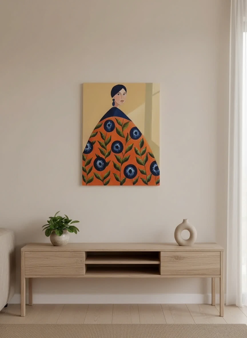 خرید تابلو دکوراتیو نقاشی اورجینال تکنسخه طرح «بانوی گلها» (کلکسیونی)