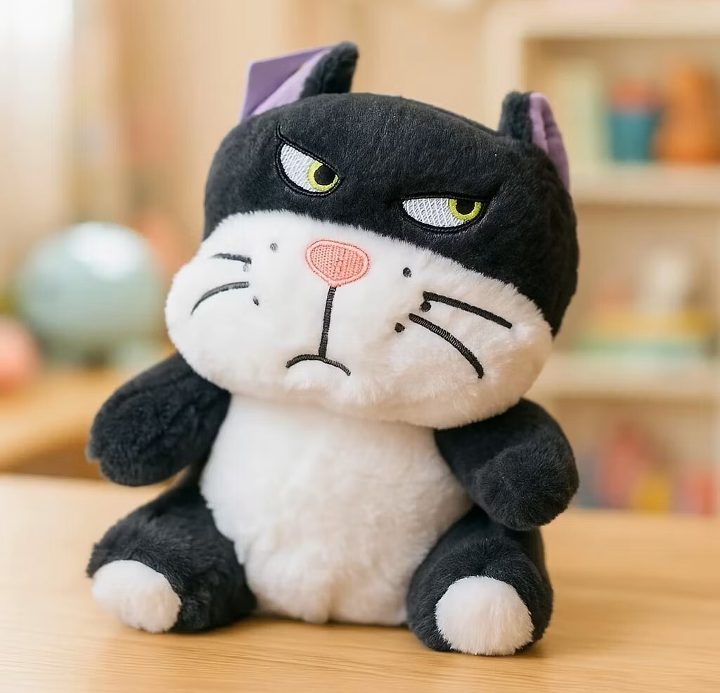 خرید عروسک گربه سیاه و سفید مدل اخمو (Bad Mood Cat) | نانو و ضد حساسیت
