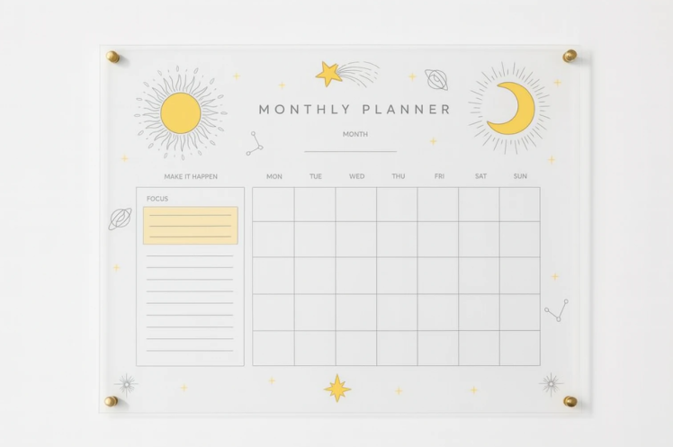 پلنر شفاف وایت‌بردی (پلکسی گلاس) | تقویم دیواری دکوراتیو