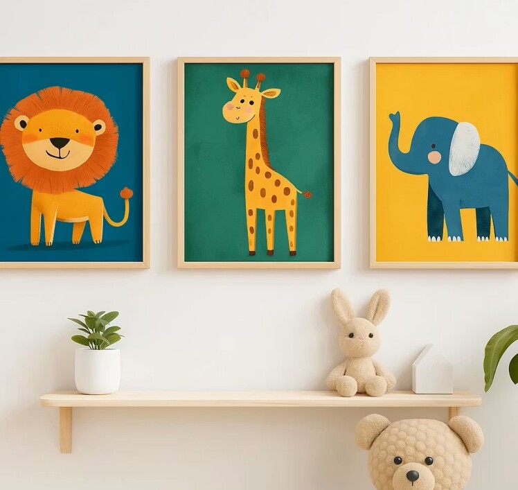 مجموعه تابلو دکوراتیو حیوانات جنگل - مناسب سیسمونی و اتاق نوزاد