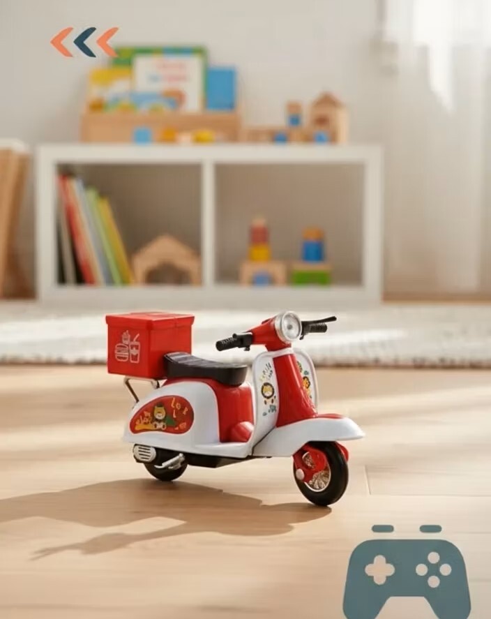 موتور وسپا فلزی عقبکش | ماکت کلاسیک با فرمان متحرک و باکس بازشو