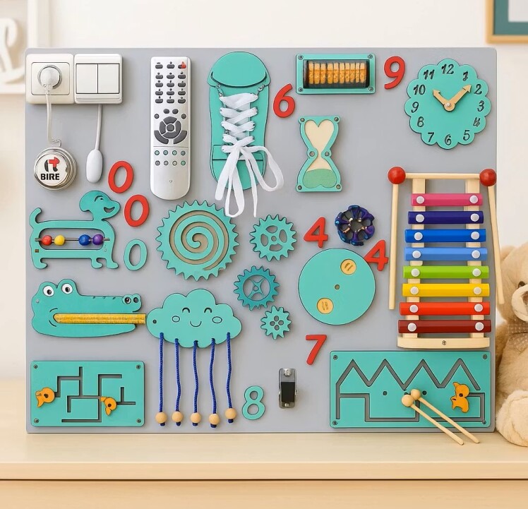 نل آموزشی مونته سوری (Busy Board) مدل تورکواز - فول آپشن